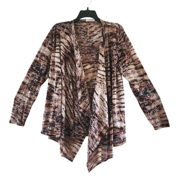 Calvin Klein Cardigan Women Size L Brown Animal Print Long Sleeve Polyester - Picture 1 of 8